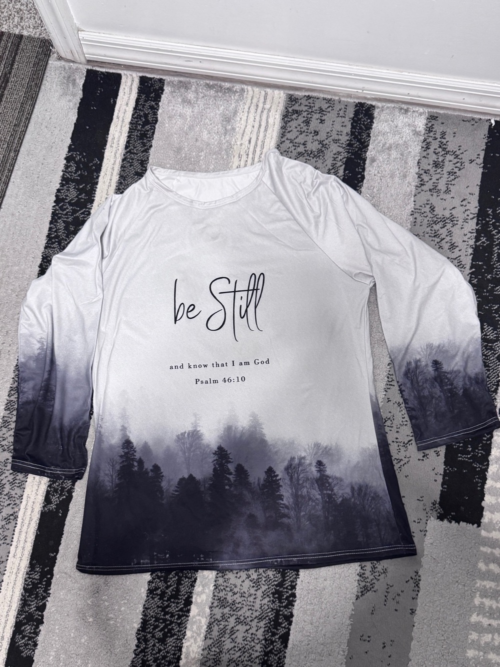 SHEIN White to Black Ombre Long Sleeve 'be Still' Tee